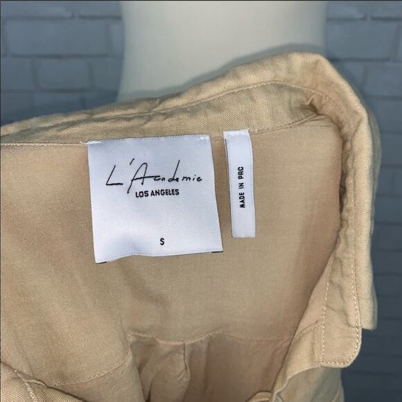 L'ACADEMIE REVOLVE Khaki Tan Cream Safari Lace-Up Short Sleeve Tie Dress Small - Picture 3 of 8